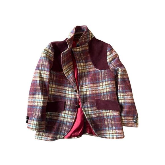 Vintage Elegant Heir Burgundy Wool Plaid Jacket 4/5T - Picture 4 of 9